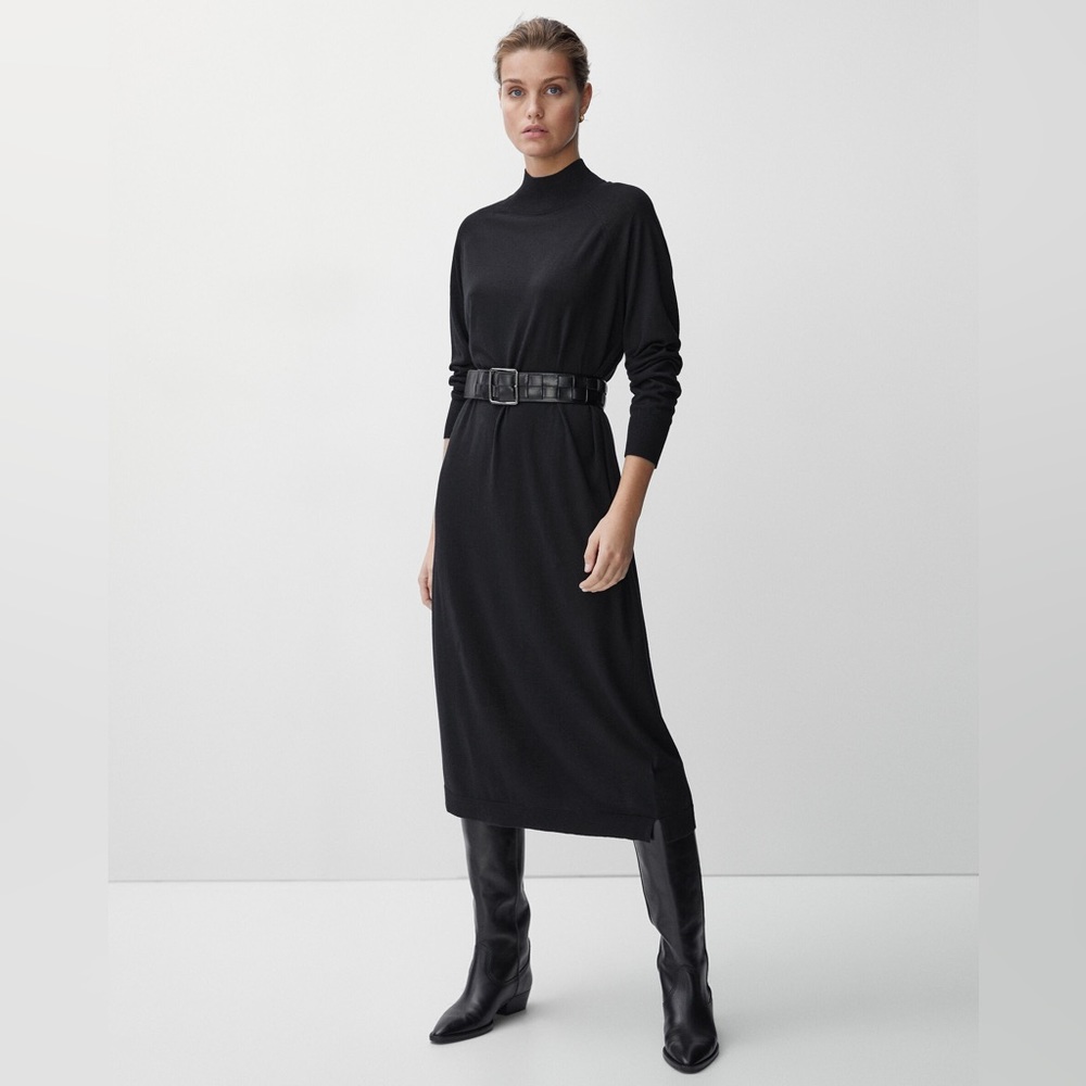 Massimo Dutti Black Long Sleeve Dress